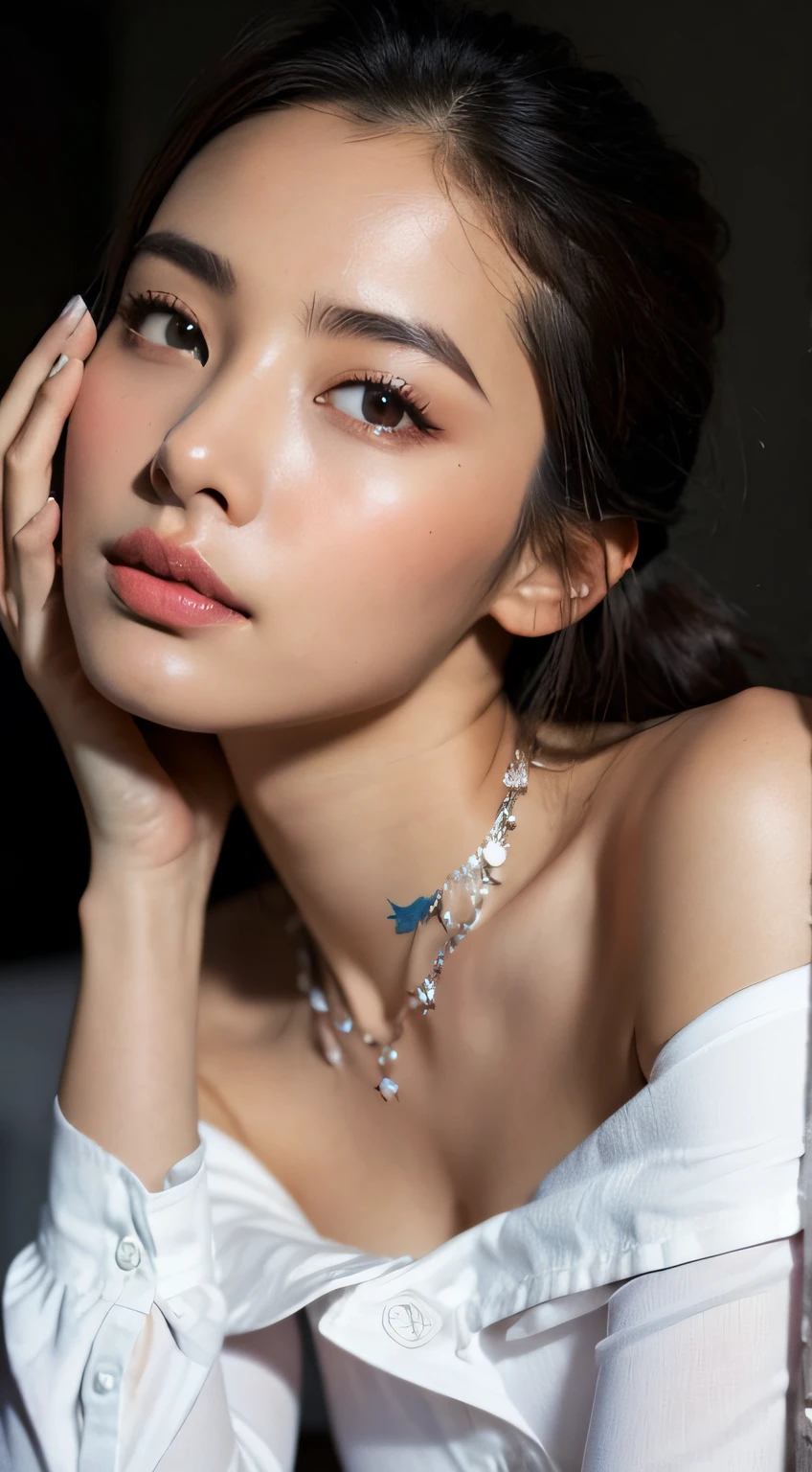 (Photorealistic, Raw photo, Highest Quality, ​masterpiece, Best Quality, Perfect body, Detailed beautiful face, of the highest quality, K huge file size, Super Detail, High resolution, Very detailed, Highly detailed, 8K Wallpaper, Detailed beautiful skin), Slim Girl Model, 24 year old female model, SEX, (vaginal :1.2), Spread legs, wide-open legs, bent forward, In a dark bedroom, At night, (Sexy Nightshirt), (Lift Shirt:1.3), (Small breasts), (faceless male on face:1.3), POV, (From below)