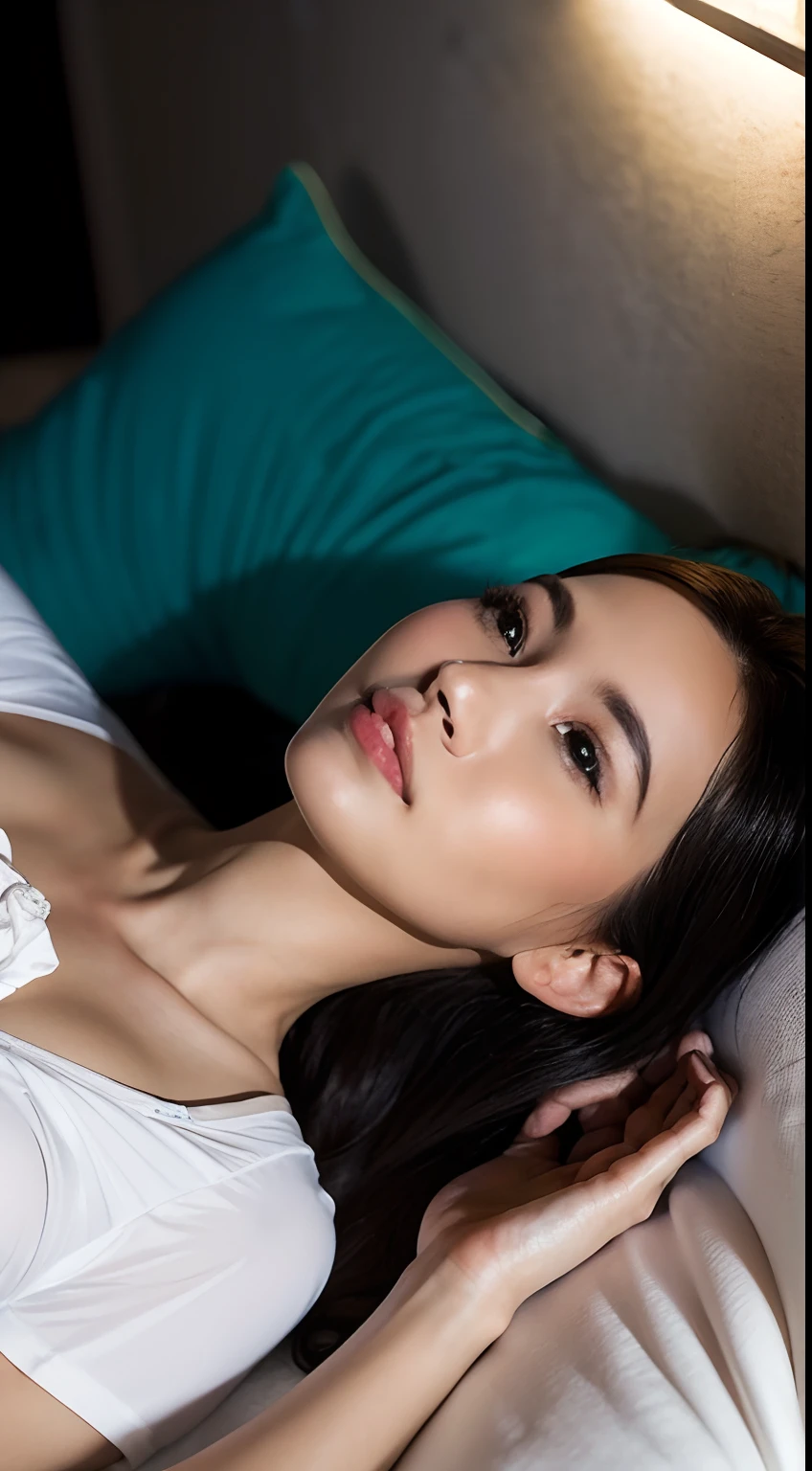 (Photorealistic, Raw photo, Highest Quality, masterpiece, Best Quality, Perfect body, Detailed beautiful face, of the highest quality, K huge file size, Super Detail, High resolution, Very detailed, Highly detailed, 8K Wallpaper, Detailed beautiful skin), Slim Girl Model, 24 year old female model, SEX, (vaginal :1.2), Spread legs, wide-open legs, bent forward, In a dark bedroom, At night, (Sexy Nightshirt), (Lift Shirt:1.3), (Small breasts), (faceless male on face:1.3), POV, (From below)