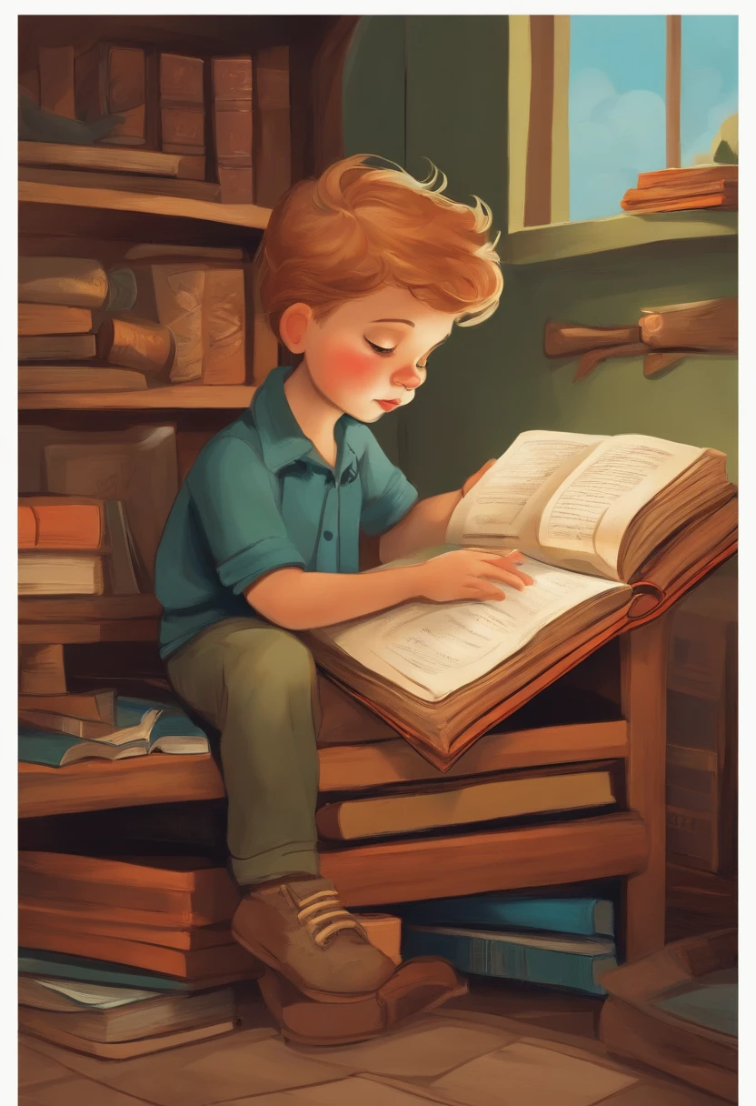 A cartoon little boy reading,Hold it in your hand《alive》This book