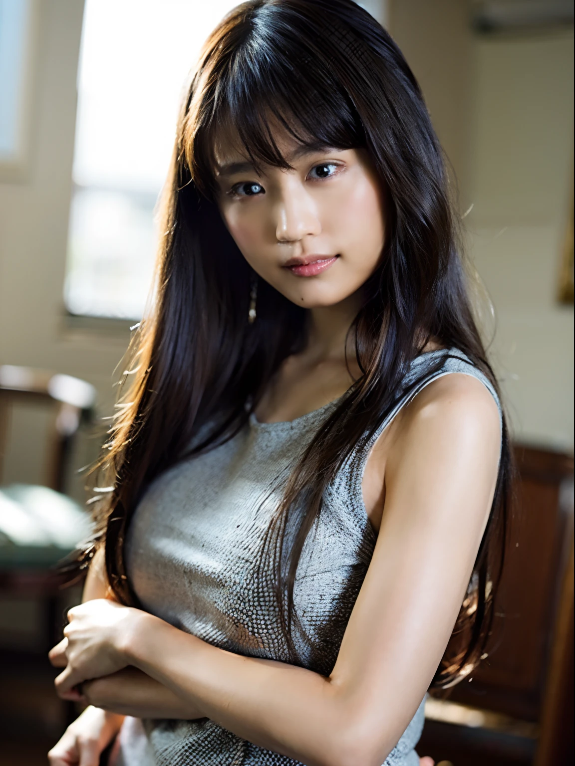 (8K、Raw photography、top-quality、masterpiece:1.2)、(realisitic、Photorealsitic:1.37)、ultra-detailliert、超A high resolution、Identical twin sisters hugging each other、see the beholder、beautifull detailed face、A smile、Constriction、(Slim waist) :1.3)、Tank Tops、Beautiful detailed skin、Skin Texture、floated hair、profetional lighting、
