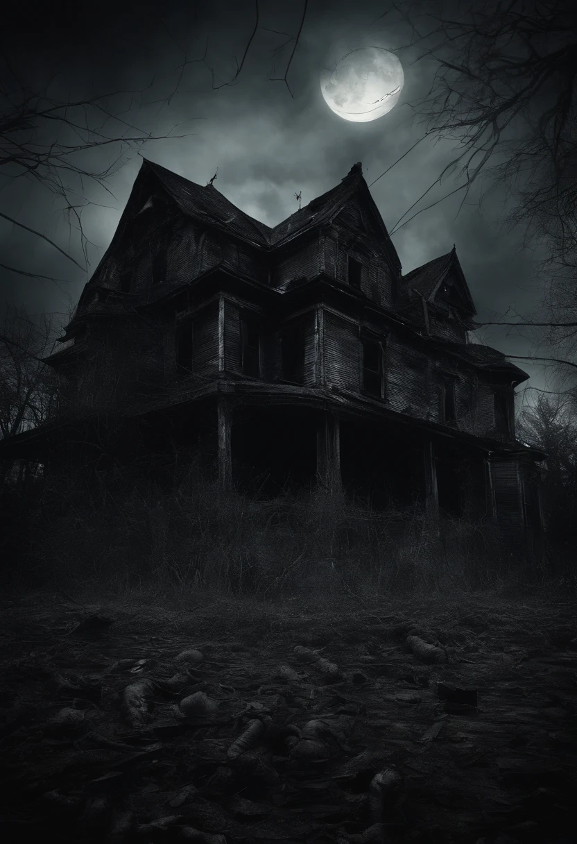 (dark,creepy) Evil clowns,haunting the moonlit night,circled around a (spooky,deserted) old house. The clowns (sinisterly,:1.1) grinned with (menacing,diabolical) smiles,piercing eyes glowing with an (unnatural,demonic:1.2) light. Each clown wore (tattered,distorted) clown costumes adorned with (bloodstains,horrifying patterns),making them even more (terrifying,unsettling). As they stood there,their (twisted,unnerving) laughter echoed through the silent night,creating an atmosphere of (fear,dread). The house itself seemed to (embrace,embody) the darkness,with (cracked,broken) windows and a (decaying,dilapidated) facade adding to the eerie ambience. The (creepy shadows,dark corners) within the house hinted at (mysterious secrets,sinister intentions),heightening the sense of foreboding. The moonlight cast an (ominous,gloomy) glow on the scene,enhancing the (sinister,:0.9) demeanor of the clowns. The overall image should be (highly detailed,haunting),with a (nightmarish,unsettling) atmosphere typical of a horror movie.