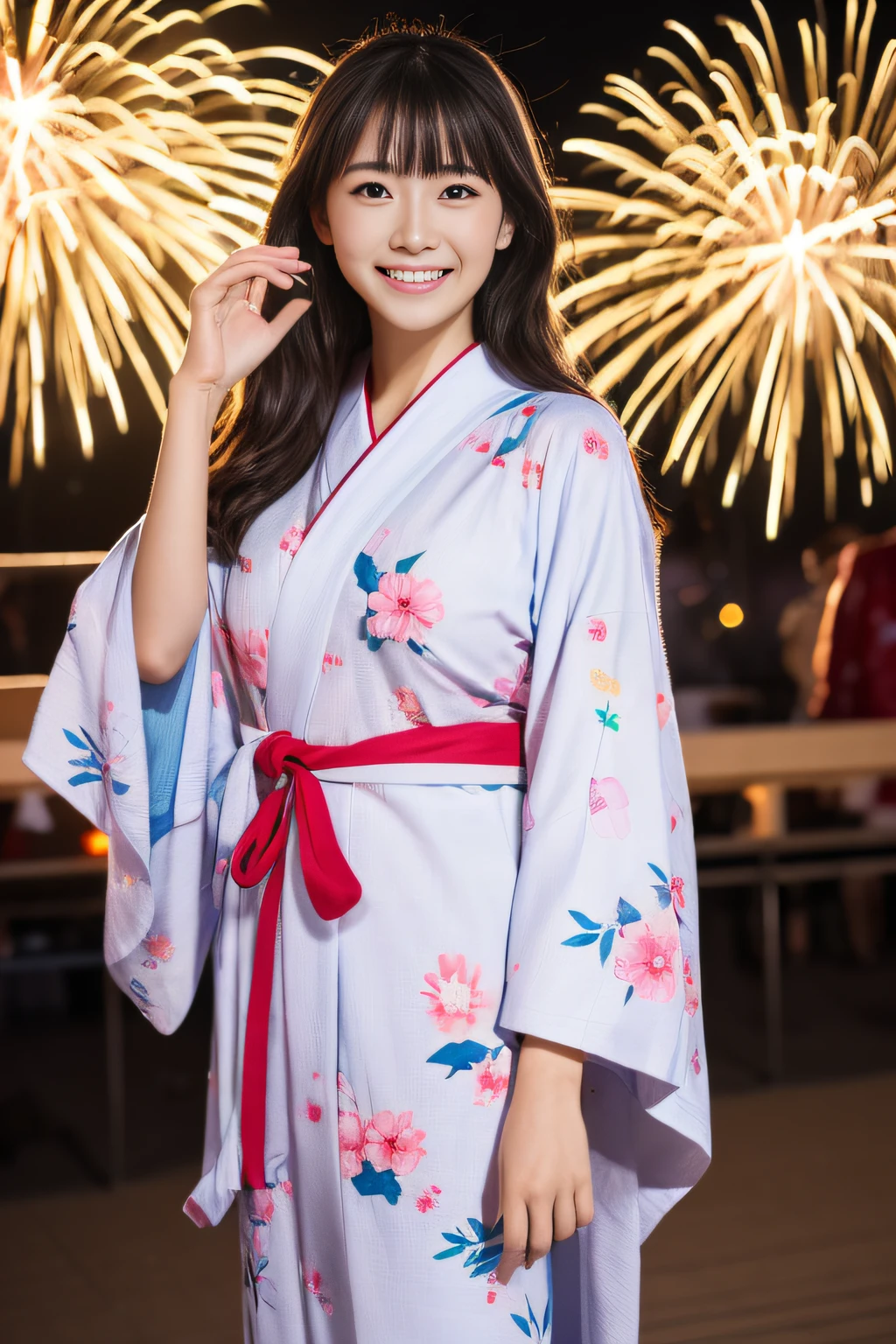 (Wearing white flower pattern navy yukata:1.2),