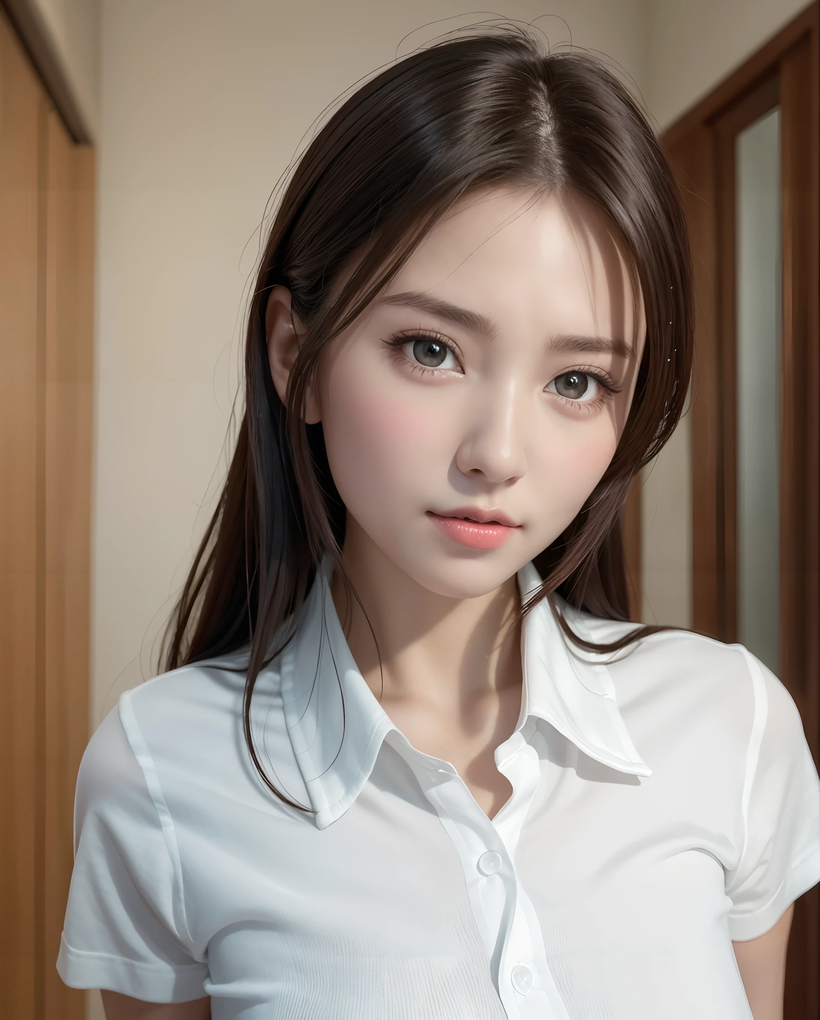 Pretty women, in a white shirt, Upper body portrait, Perfect face and nice perfect face, Surreal concept, 8K resolution, photographic quality, Posing for a photo, photographrealistic,