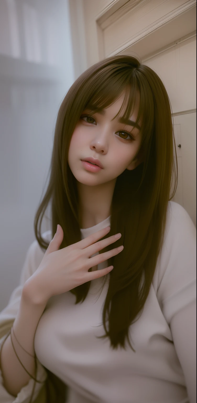 best quality, masterpiece,  (realistic:1.2), 1 girl, brown hair, brown eyes,Front, detailed face, beautiful eyes