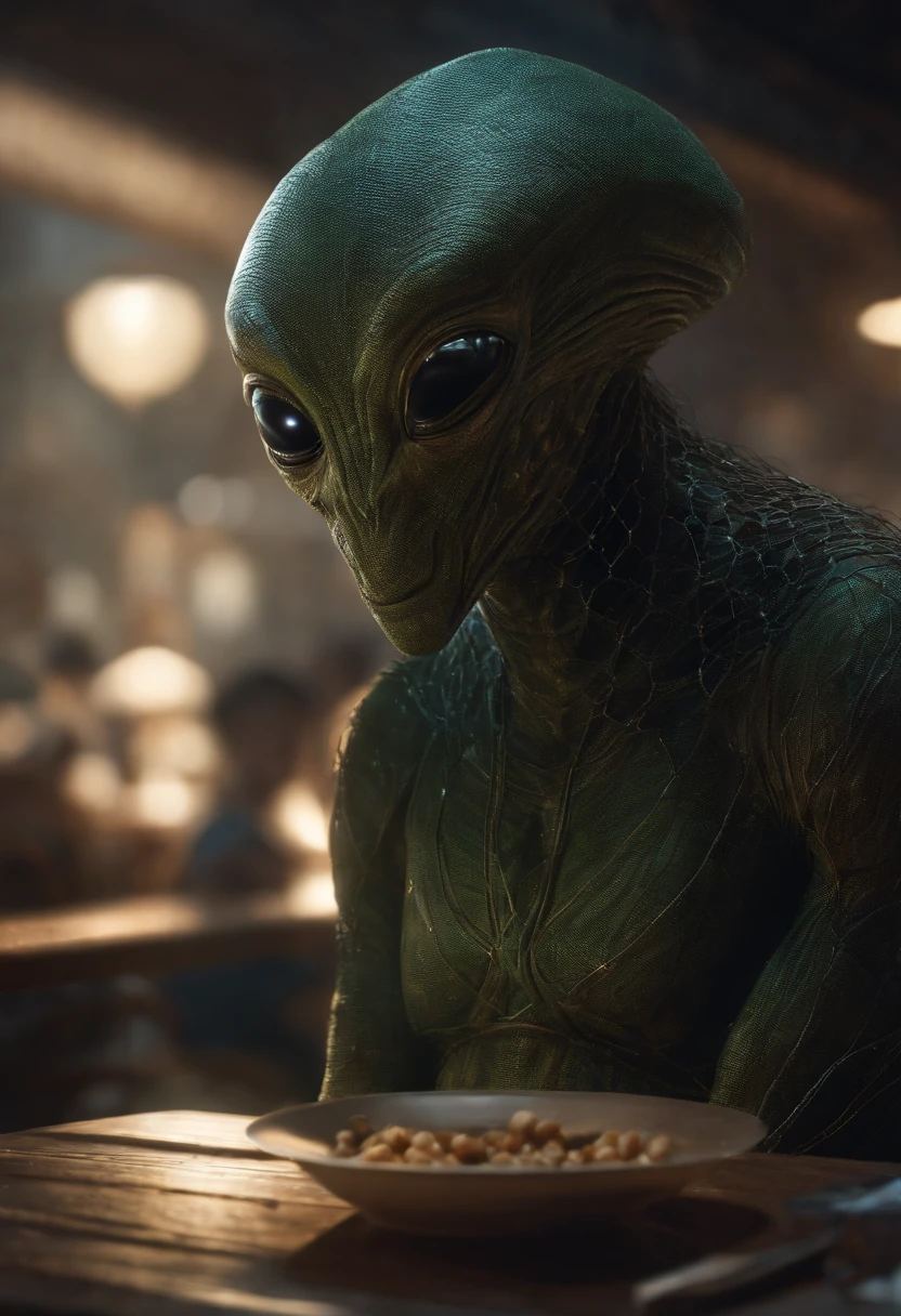 A creature prompt for Stable Diffusion:

alien with flattened head, 4 black eyes, wearing a fishing net, in a cafe, [illustration] for (best quality,4k,8k,highres,masterpiece:1.2), ultra-detailed, (realistic,photorealistic,photo-realistic:1.37), HDR, UHD, studio lighting, extreme detail description, professional, vivid colors, bokeh, [concept artist], [sci-fi], [portrait], [landscape].
