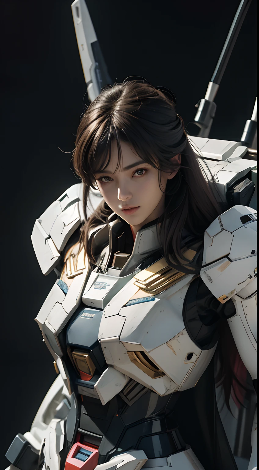 (top quality), (masterpiece), nsfw, personification of Mobile Suit Gundam F91, great highlights of the upper body, powerful mecha, beautiful girl with a beam rifle, 2, baby face, modest nose and chin, neat smile, semi-long hair, drooping eyes, no panties, attractive ass, loincloth, moist wet and slightly thick thighs, legs open in M shape, outer space, fight scene,