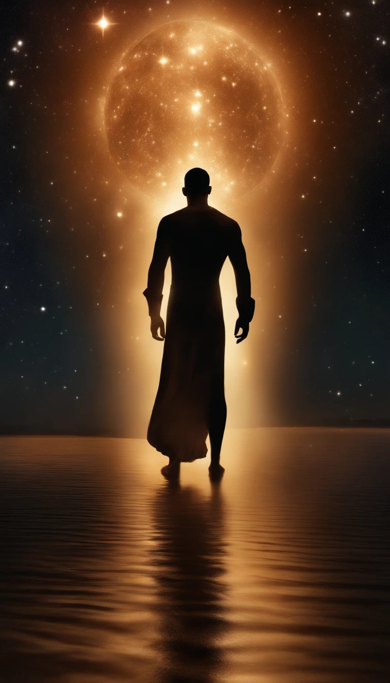 melhor qualidade, master part, ultra-highresolution, (fotografia realista:1.4), surrealismo, Semelhante a um sonho,FusionArt, em "Homem" mago, com sua roupa negra, conjurando uma magia de luz, with all the galactic starry sky,Magnificent,Luz das estrelas cintilante,ilimitado,Fantastic sights