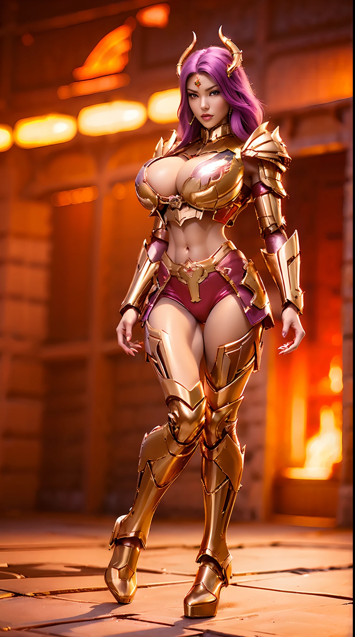 A WOMAN, BEAUTIFULL FACE, (RED, GOLD, PURPLE:1), (SEXY RED LIBS:1), (BEAUTY MAKEUP:1), (SHINY SKIN:1.2), (HUGE BOOBS), (FULL BODY:1), (DRAGON MECHA ARMOR:1), (CROP TOP:1.3), (CLEAVAGE:1), TRANSPARANT, TALL LEGS, STANDING, SEXY BODY, (MUSCLE ABS:1.1).