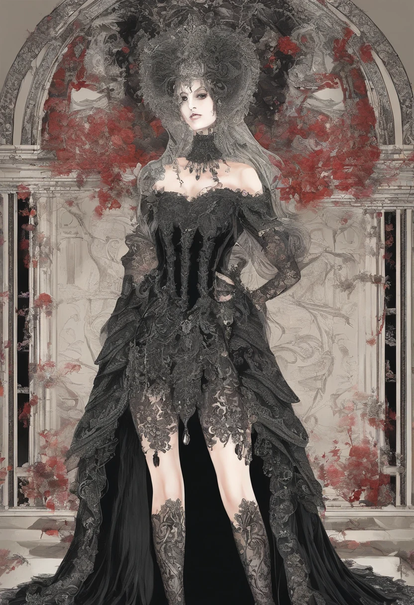 ( Absurdo , alta qualidade , ultra detalhado, master part, Conceito-Arte, liso, arte de alto detalhe, pintura hiper-realista ) , Apples，morango, bruxa medieval, vestido preto , corpo inteiro , Romantic , Vivid