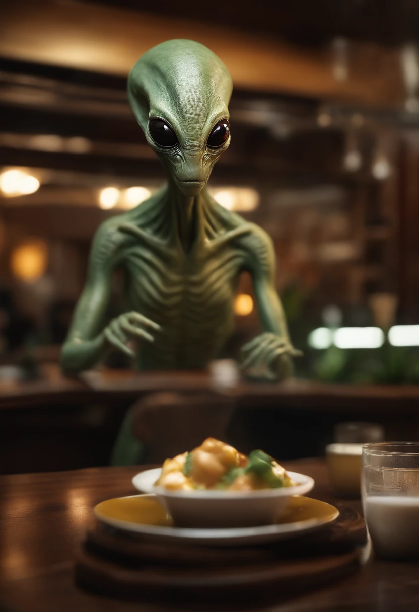 Alien grating cheese sitting in front of a pc watching naruto