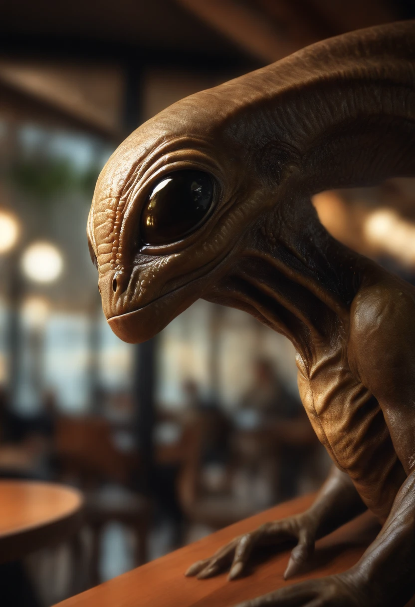 A creature request for Stable Diffusion:

alien with flattened head, 4 olhos negros, usando uma rede de pesca, in a coffee shop, [illustration] durante (best quality,4k,8k,Altas,master part:1.2), ultra-detalhado, (Realistic,fotorrealista,photo-realistic:1.37), HDR, UHD, studio lighting, extreme detail description, profissional, vivid colors, Bokeh, [artista conceitual], [scientific fiction], [retrato], [Landscape].