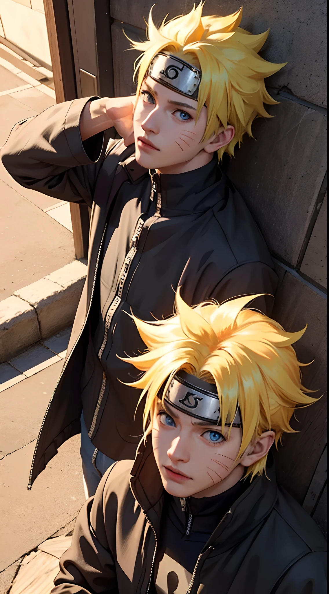 1boy, handsome boy, cool boy, full body shot, look at viewer, (Rebel Hairstyle), (blue eyes), realistic eyes, (beautiful and sharp eyes), masculine clothing, (8k wallpaper), (Street wallpaper) 8k, high quilty, realistic, beautiful realistic, Cool details, raw photo, realistic clothing,short yellow hair,realistic hair, realistic eyes, Light and cool lighting, photo realistic, Cel shaded, Uzumaki Naruto, Gel lighting, ultra details,