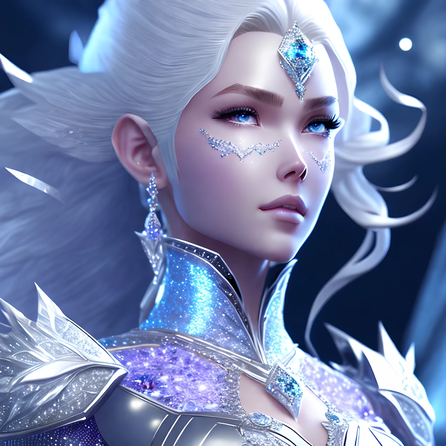 Close-up ( Diamond Princess from the Marvel Gothic style: 1.3) Step out of the precious crystal world, Extremely detailed, Ice storms, spark of light, Metal shavings, Flying debris, volumettic light