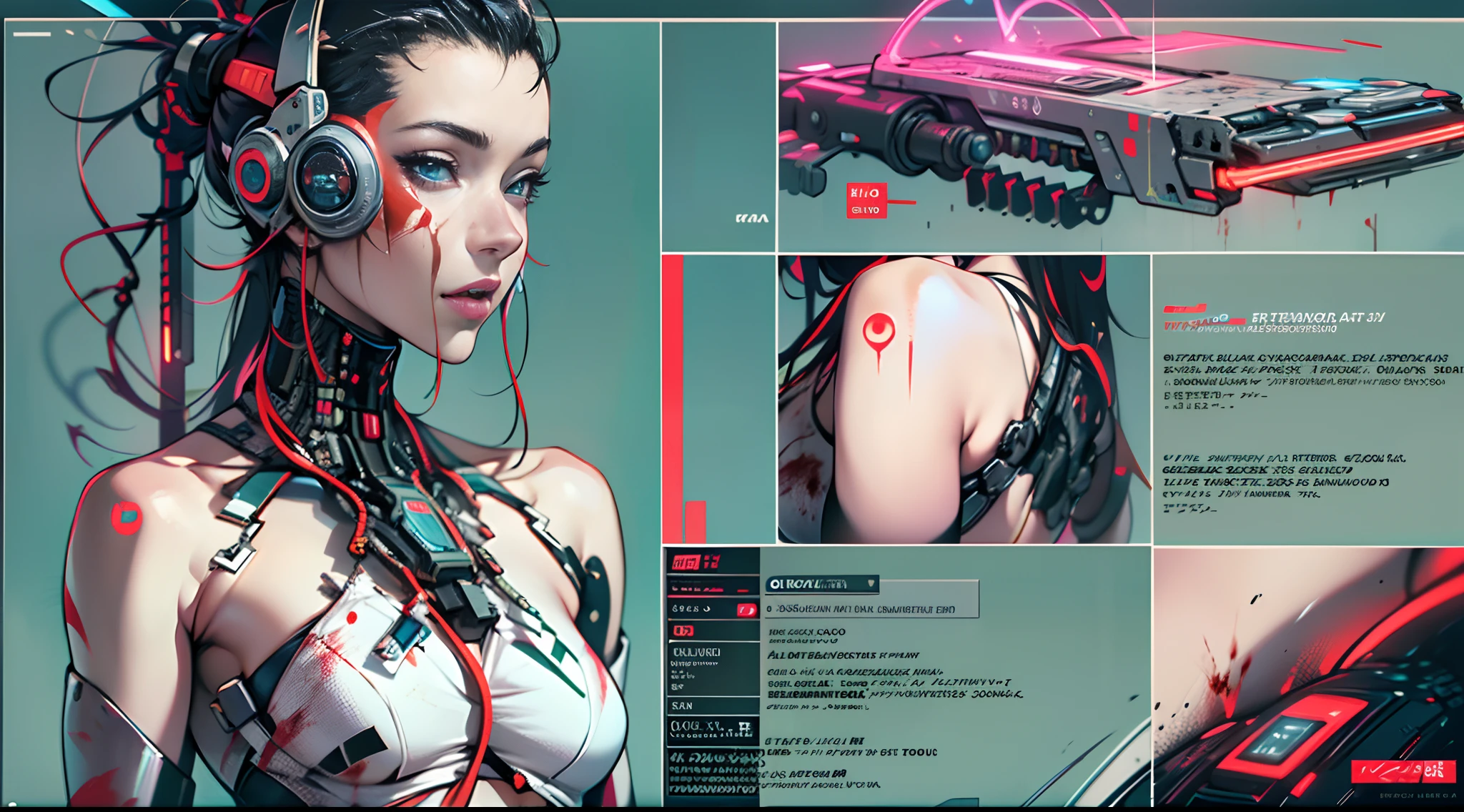 (masterpiece, High resolution, highest quality), Composition from head to thighs:1.3, Upper body focus, 20-year-old woman, Disorganized, A collage of wriggling machines, abstract design, artistic juxtapositions, Black Background, mixed-media approach, Anime Style, Simple lines, Digital Painting,