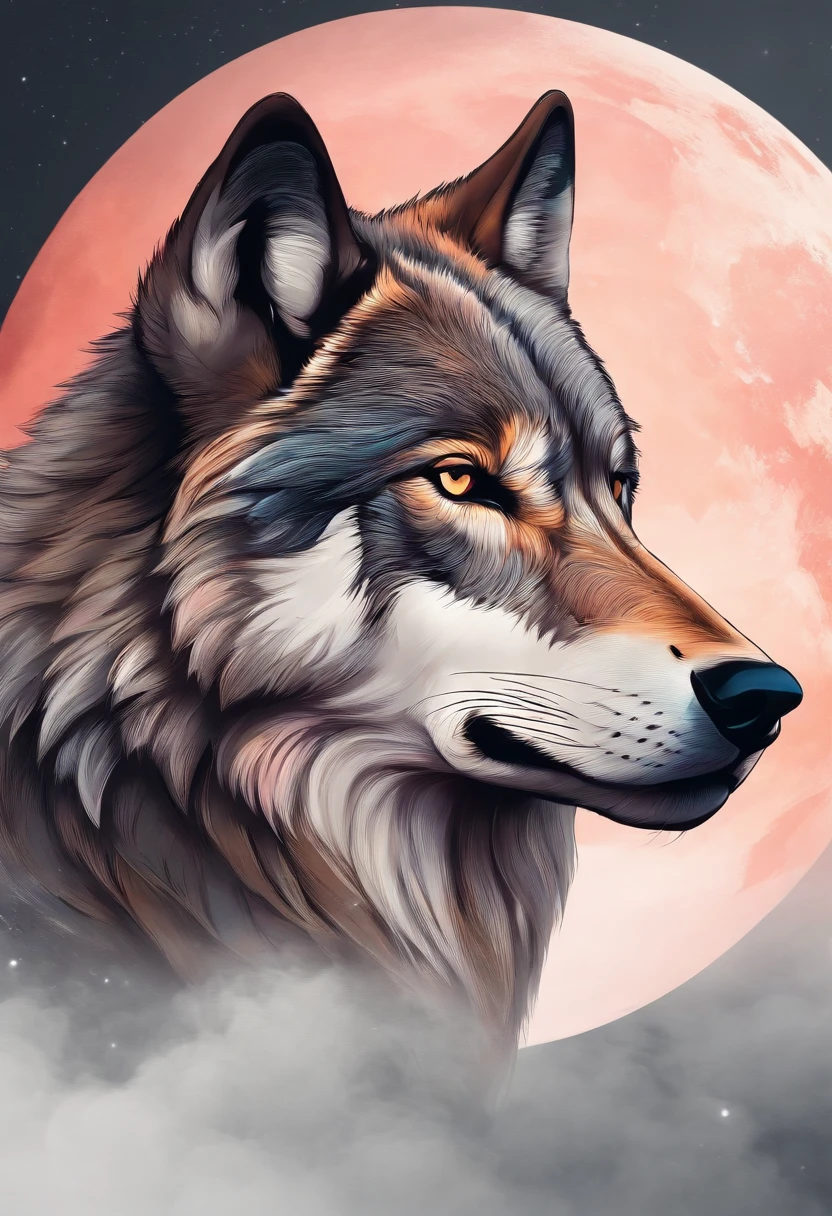 Create a logo of a wolf symbolizing independence. with a bright blush on the head