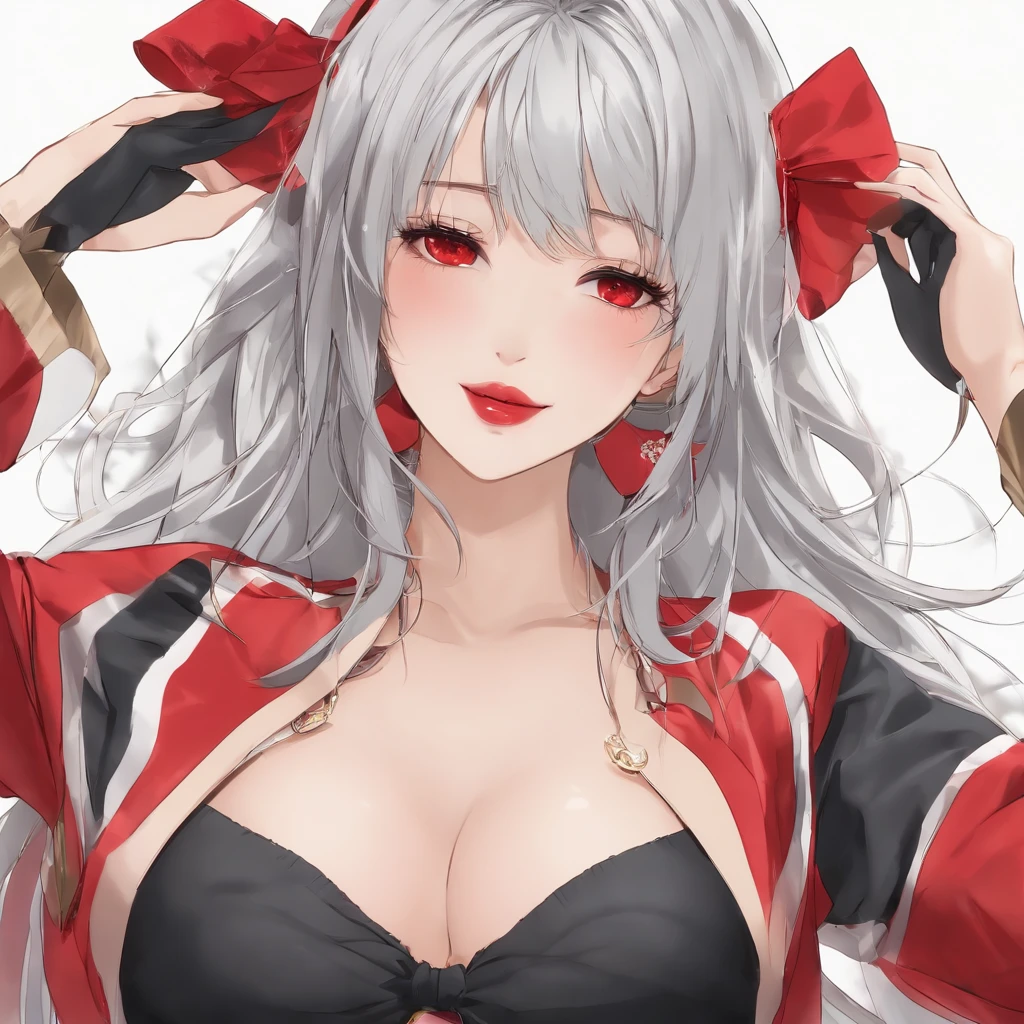 Petite, sexy, cute face, kamisato ayaka, bikini teared, sexy body, red lips, face make up, gray hair sexy full body,