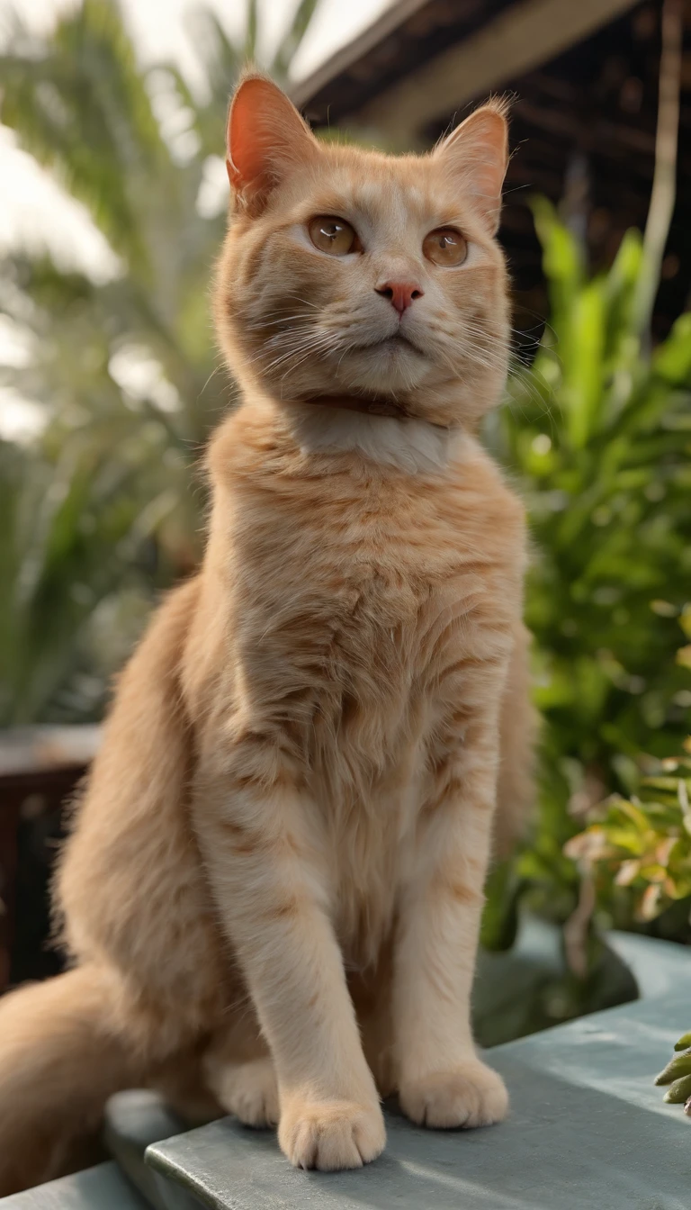 Create a stunning image of a cat perched gracefully on a rooftop against a backdrop of swaying palm trees. #CatOnRoof #PalmTrees #ArtisticPhotography,Sunset, thatched house. high definition and contrast photos,Unreal Engine 5, wide field of view, depth of field, hyper detailed skin, color correction, crazy details, color correction, hyperrealism, like a real live (best quality, masterpiece, 4k, ultra detailed, sharp focus, 8k, high definition, insanely detailed, intricate:1.2)high definition and contrast photos,Unreal Engine 5, wide field of view, depth of field, hyper detailed skin, color correction, crazy details, color correction, hyperrealism, like a real live (best quality, masterpiece, 4k, ultra detailed, sharp focus, 8k, high definition, insanely detailed, intricate:1.2)