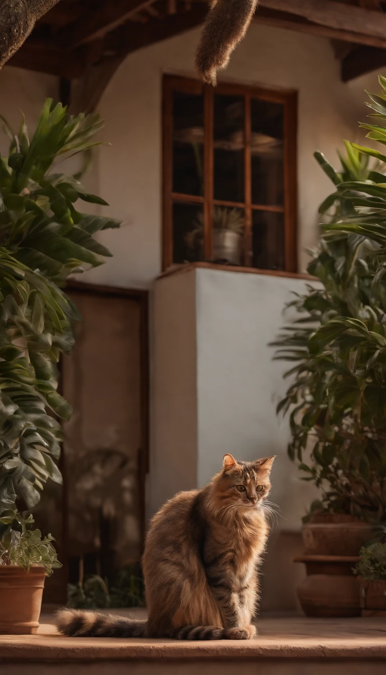 Create a stunning image of a cat perched gracefully on a rooftop against a backdrop of swaying palm trees. #CatOnRoof #PalmTrees #ArtisticPhotography,Sunset, thatched house. high definition and contrast photos,Unreal Engine 5, wide field of view, depth of field, hyper detailed skin, color correction, crazy details, color correction, hyperrealism, like a real live (best quality, masterpiece, 4k, ultra detailed, sharp focus, 8k, high definition, insanely detailed, intricate:1.2)high definition and contrast photos,Unreal Engine 5, wide field of view, depth of field, hyper detailed skin, color correction, crazy details, color correction, hyperrealism, like a real live (best quality, masterpiece, 4k, ultra detailed, sharp focus, 8k, high definition, insanely detailed, intricate:1.2)