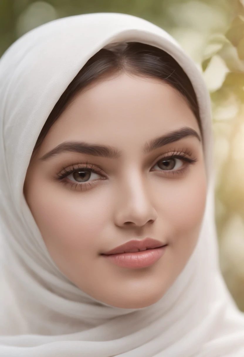 (realistic:1.3), insane detailed, quality, (masterpiece:1.2), (photorealistic:1.2), (best quality), (detailed skin:1.3), (intricate details), ray tracing, ((half body)), (((1girl))), (((1 person))), 16 years old, hijab, huge breasts, curvy body, plump ass, thicc, sexy, smile, cute smile, dress, hijab, (dress with hijab), naked, african face, white hijab, nature, (blurred background)