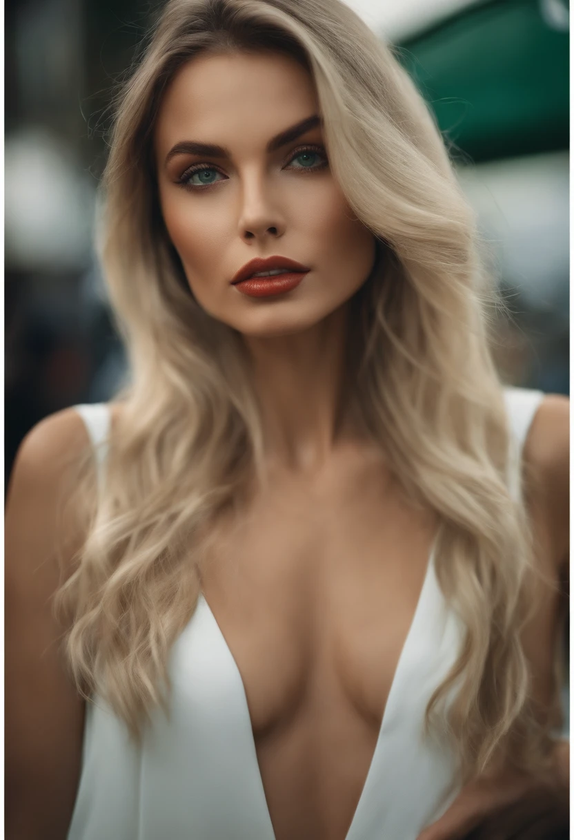 Femme ressemblant a Lana rhoades, cheveux blond, yeux vert, sexy, club