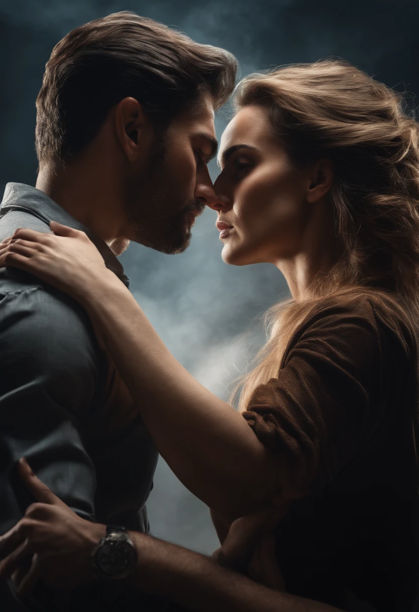 man and woman fighting and sad, contemporary and realistic photo 4k