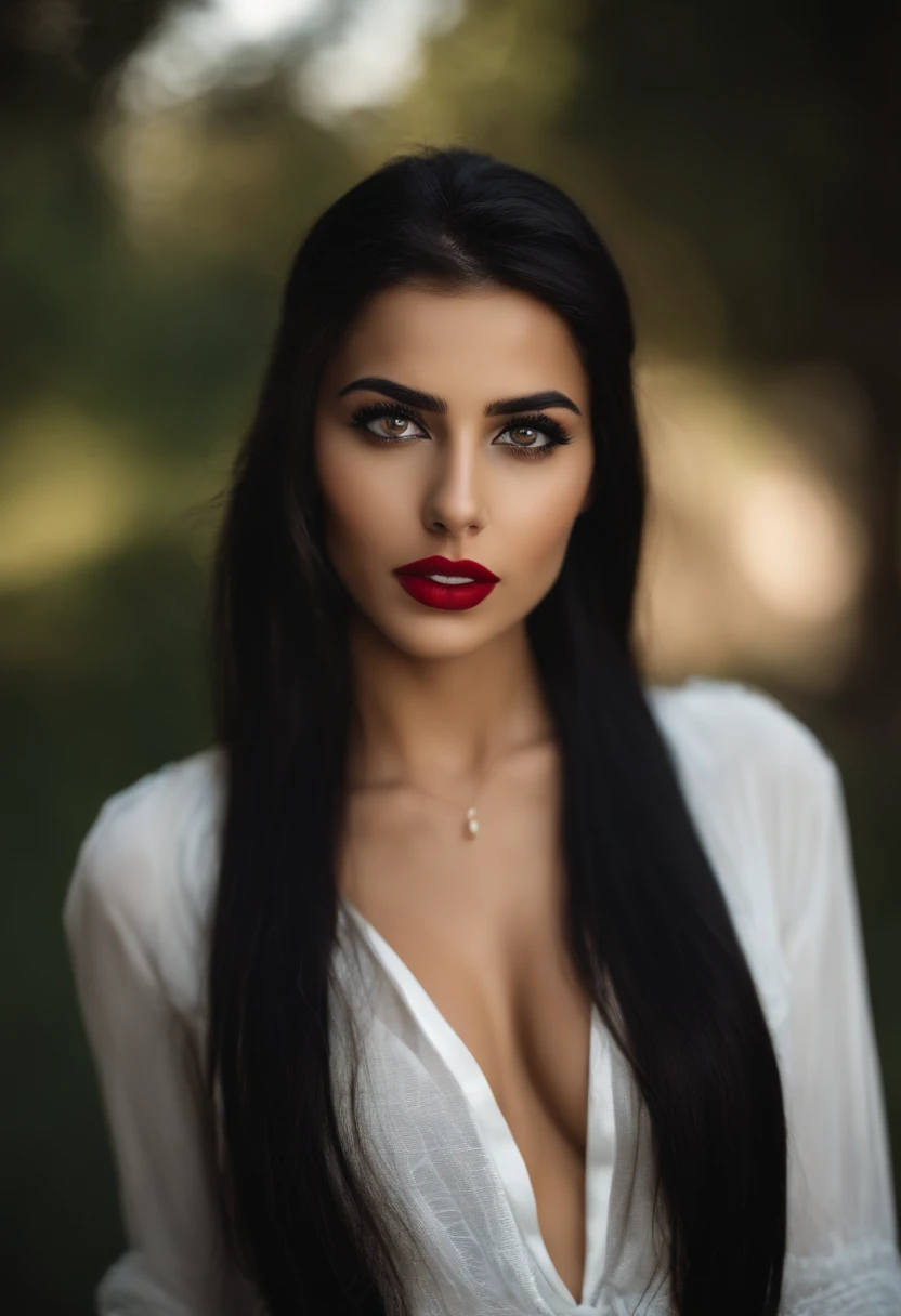 ((beau)+(attractif:0.9)+(Sensuel:0.8)) Femmes arabes blanches ((nerd:0.8)+(charmant)+(peau propre)) with hazel eyes and red lips. Medium dark black hair, ((yeux intenses))