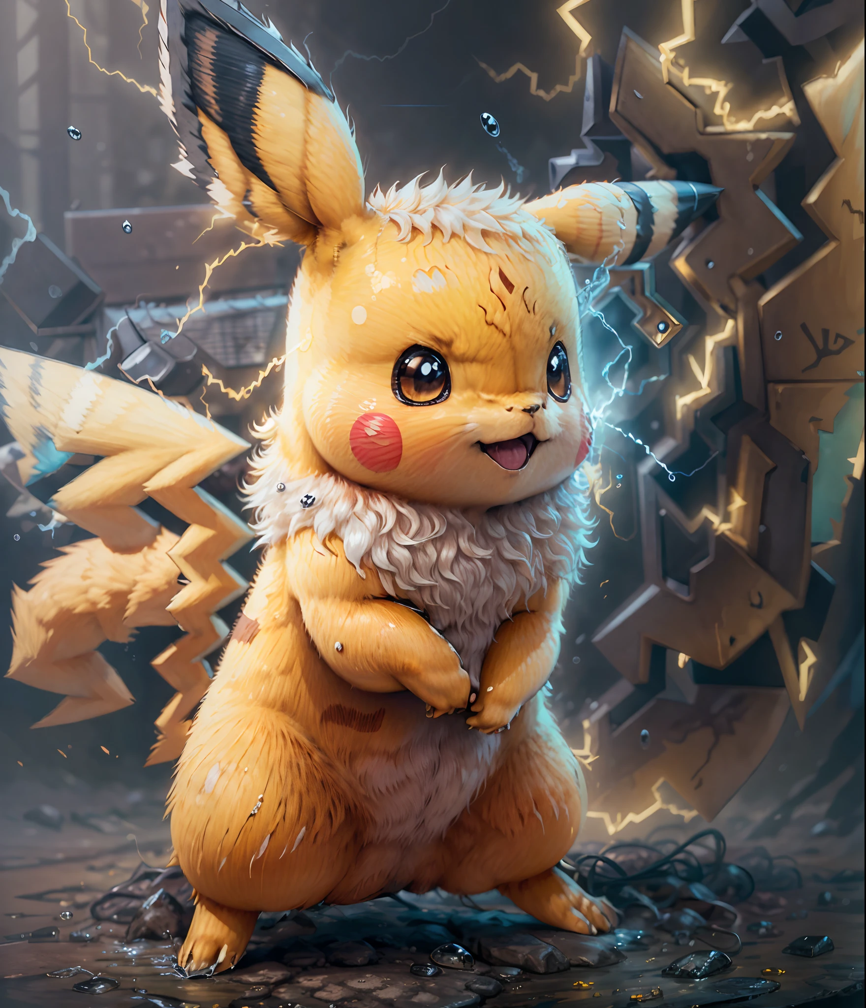master part,melhor qualidade, illustration, Pikachu, belo brilho detalhado,(chamas de guerra:1.2),Chuva,Detailed lighting,detailed water,(belos olhos detalhados:1.1), expression,