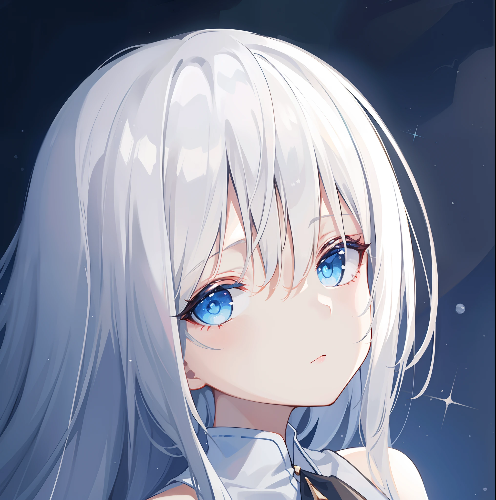 hiquality, tmasterpiece (one girls). Angel. snow-white hair. white clothing. Cyan eyes. calm face. Against the background of the sky