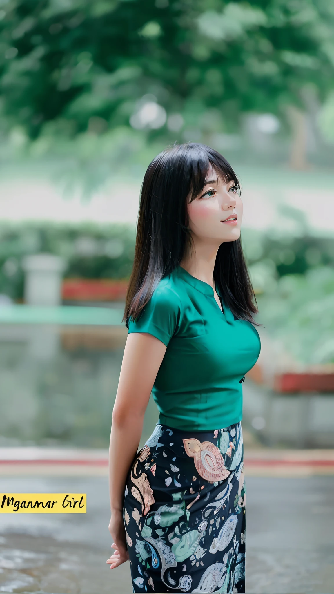 a close up of a woman standing in a park with a green shirt, a young asian woman, mai anh tran, in style of lam manh, an asian woman, vietnamese woman, young asian girl, young asian woman, nivanh chanthara, chinese girl, asian girl, dang my linh, asian woman, lovely woman, chinese woman