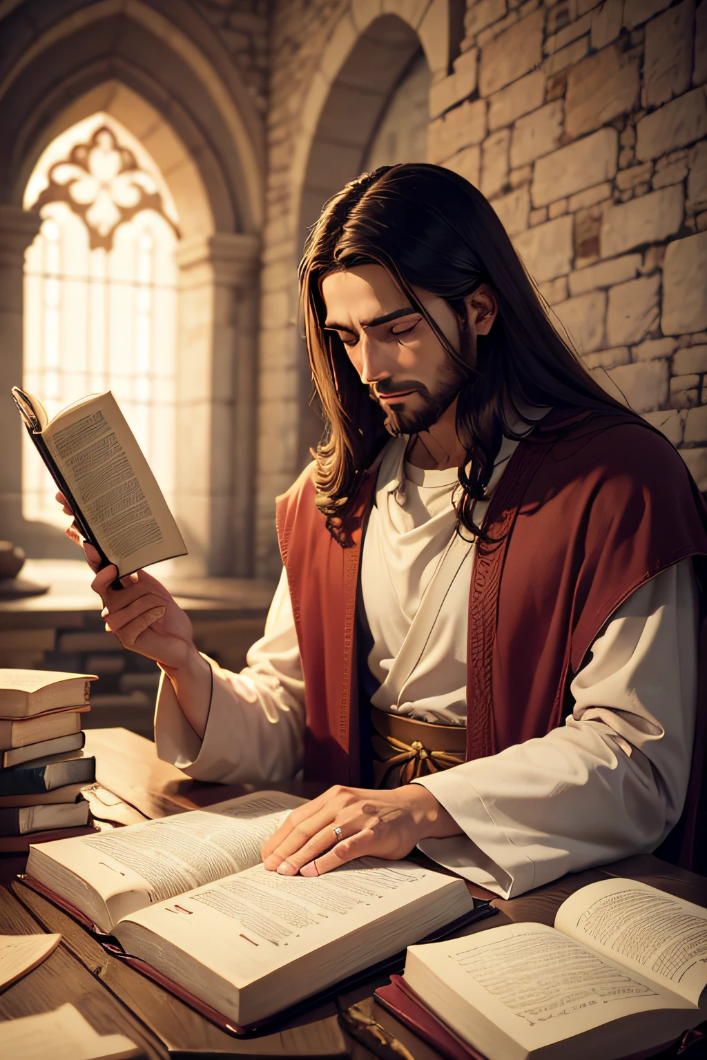 Jesus reading the Bible and ministering a word