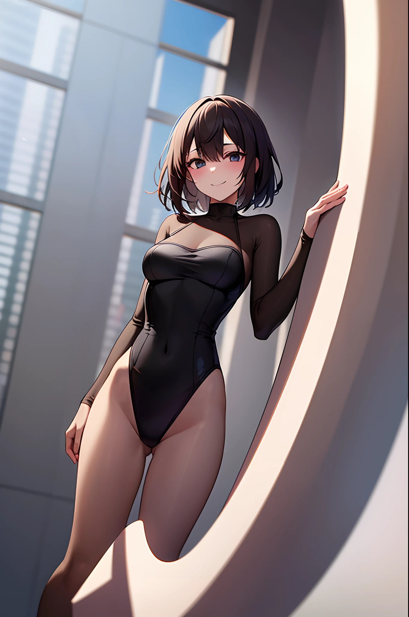 (absurdres, highres, ultra detailed, high resolution: 1.1) BREAK 1girl, solo, smile, BREAK see-through leotard,