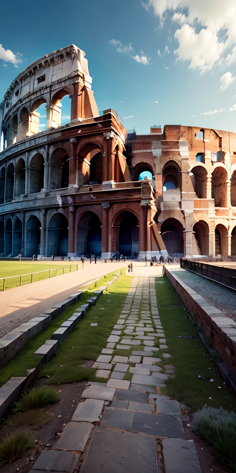 realisticlying、Alafed view of a large building with a walkway in front, roman coliseum, colosseum, coliseum, roman coliseum, roman architecture, coliseum, rome, rome, In a city with a rich history, Background of the Colosseum, Ancient Rome, Ancient Rome settings, rome backdrop, Roman monuments, Background of the Colosseum, surrealistic roman architecture, Ancient Roman style