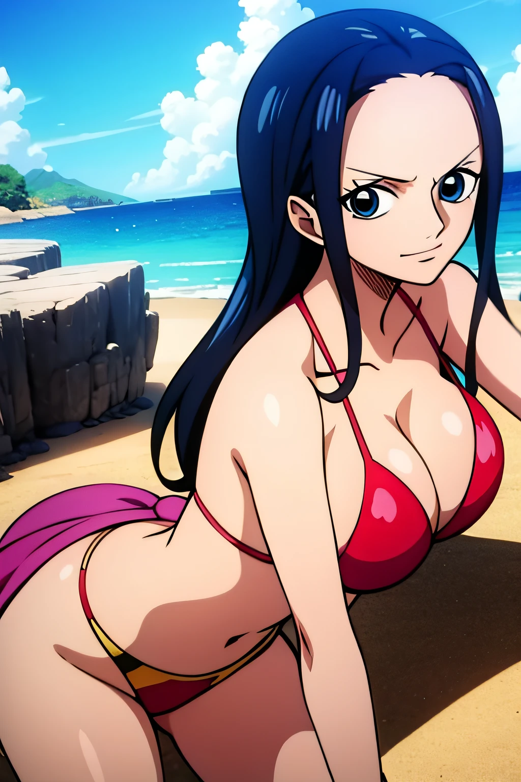 Robin de One Piece, pose sexy, Y si , Elly, 8k, anime, ribera, teta grande, grande, ojos azules, senos, bikini