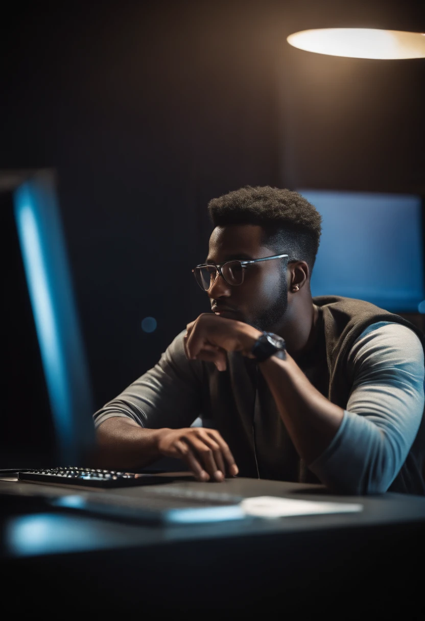 Young 25-year-old black developer working on his computer