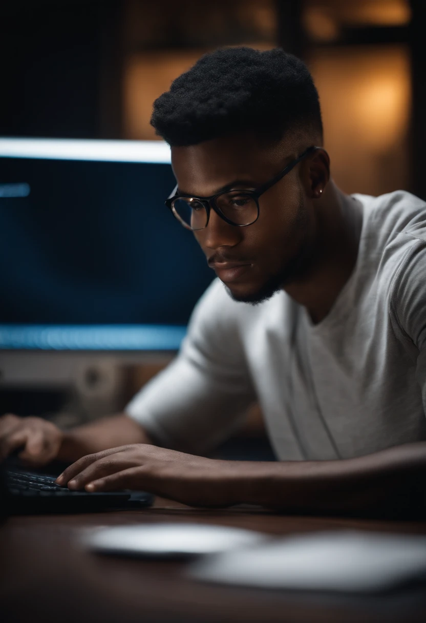 Young 25-year-old black developer working on his computer