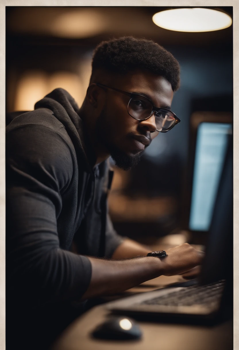 Young 25-year-old black developer working on his computer