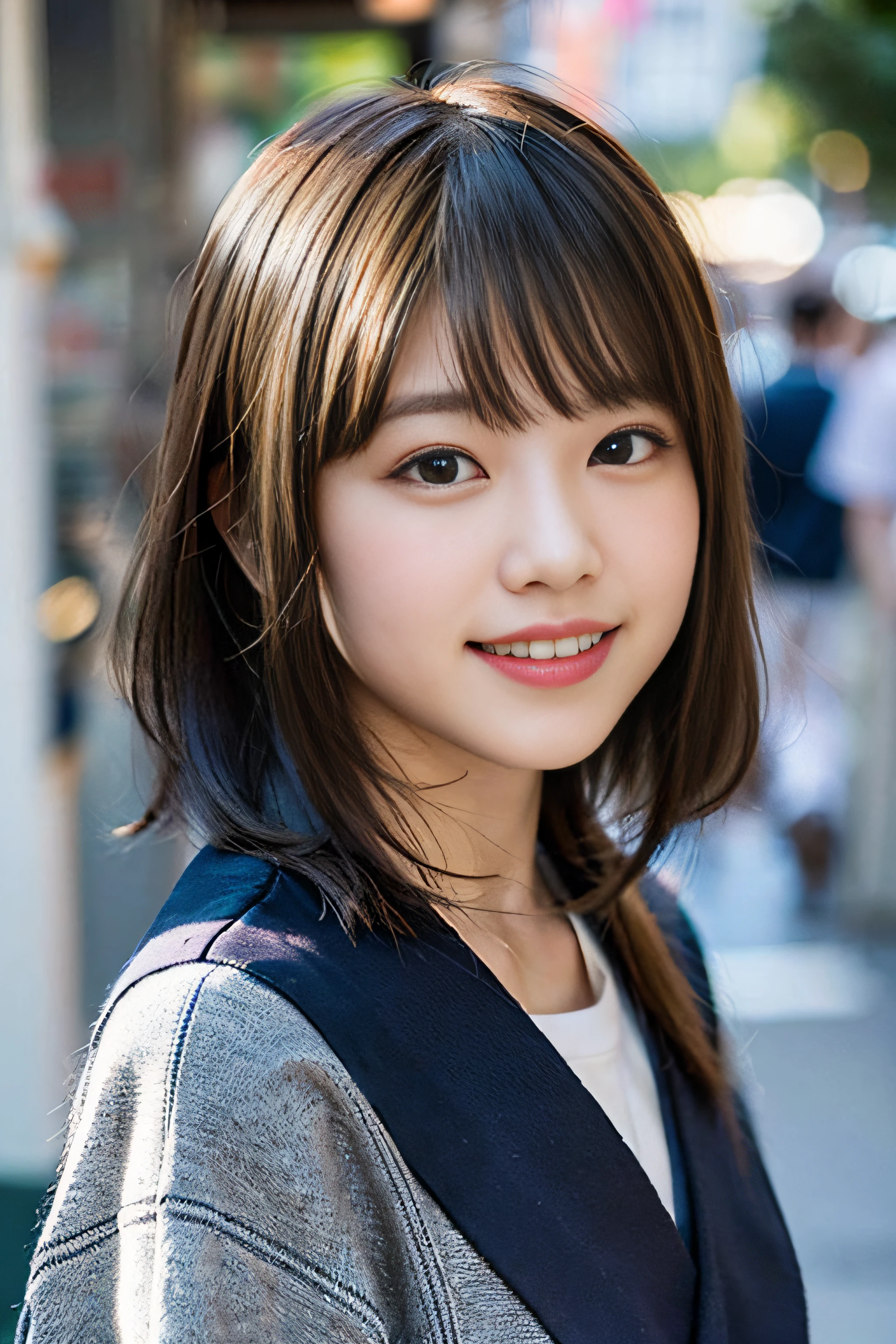 (8K、Raw photography、top-quality、​masterpiece:1.2)、(realisitic、Photorealsitic:1.37)、ultra-detailliert、超A high resolution、女の子1人、see the beholder、beautifull detailed face、A smile、Constriction、(Slim waist) :1.3)、Beautiful detailed skin、Skin Texture、Floating hair、Professional Lighting、Whole human body、Longhaire、a blond、japanese hight school uniform、a sailor suit、School entrance、、Bob Hair、E-cup、Happy smile、、Red ribbons、a baby face