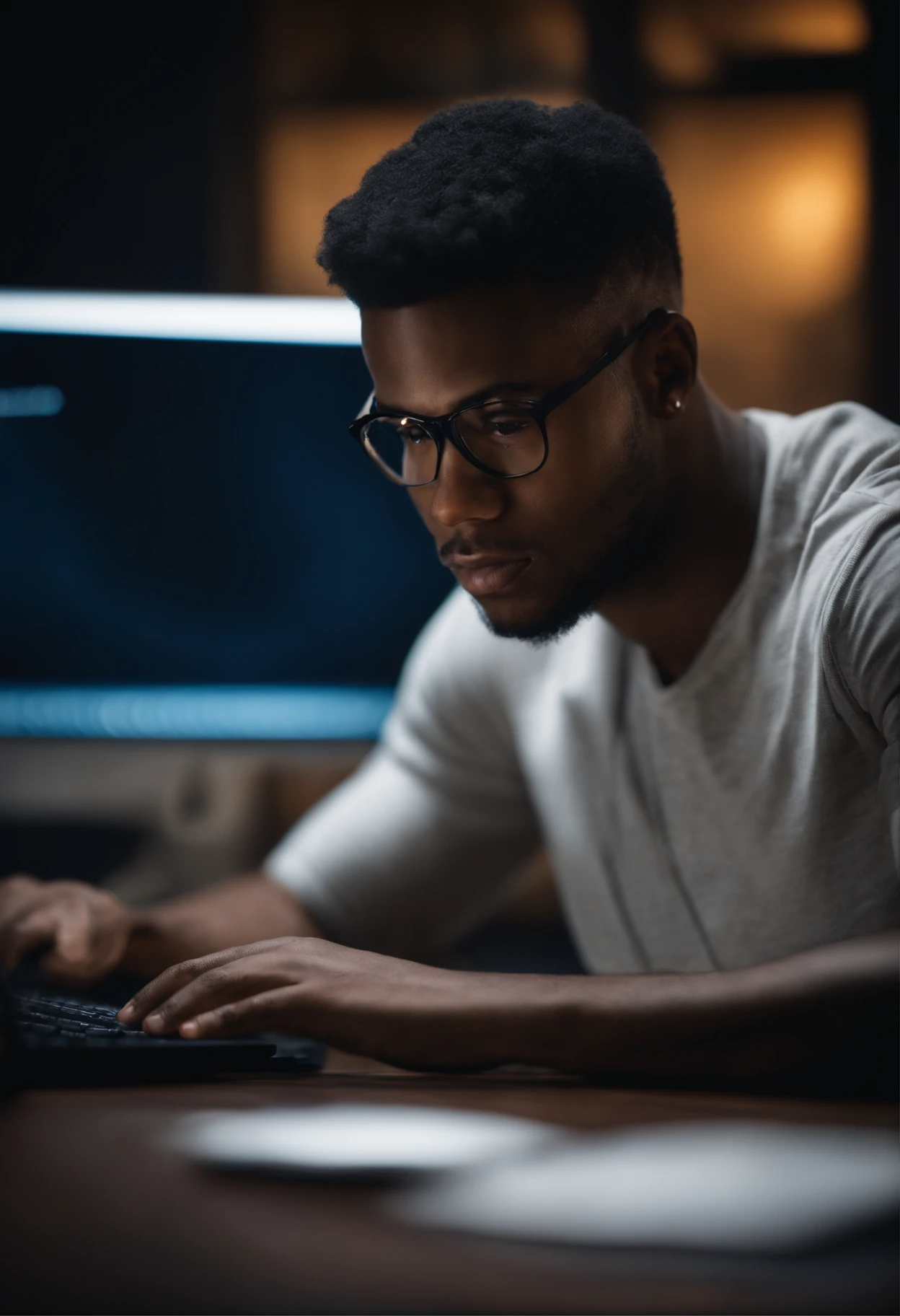 Young 25-year-old black developer working on his computer