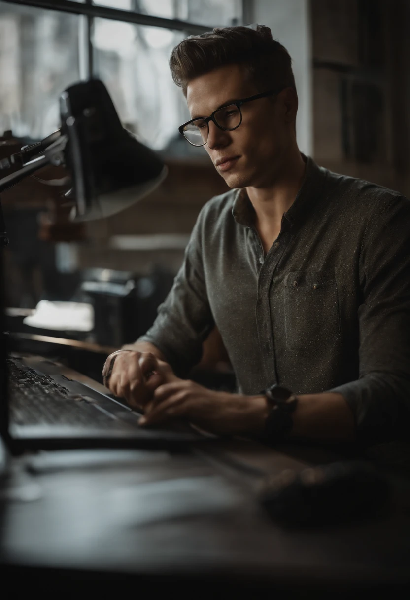 Young and beautiful developer working on his workstation