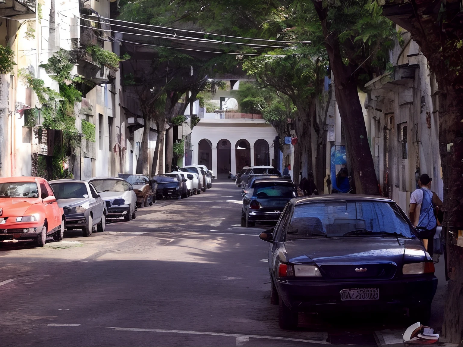 cars parked on the side of the road in front of a building, Rua da Era Colonial, Ruas de Salvador, estacionamento na rua, rua tranquila, single street, fotografia da rua da cidade, Streetscape, em uma rua, cena de rua, Olhando para baixo, Post - Soviet Courtyard, Rua, na rua, avenida paulista, em uma rua