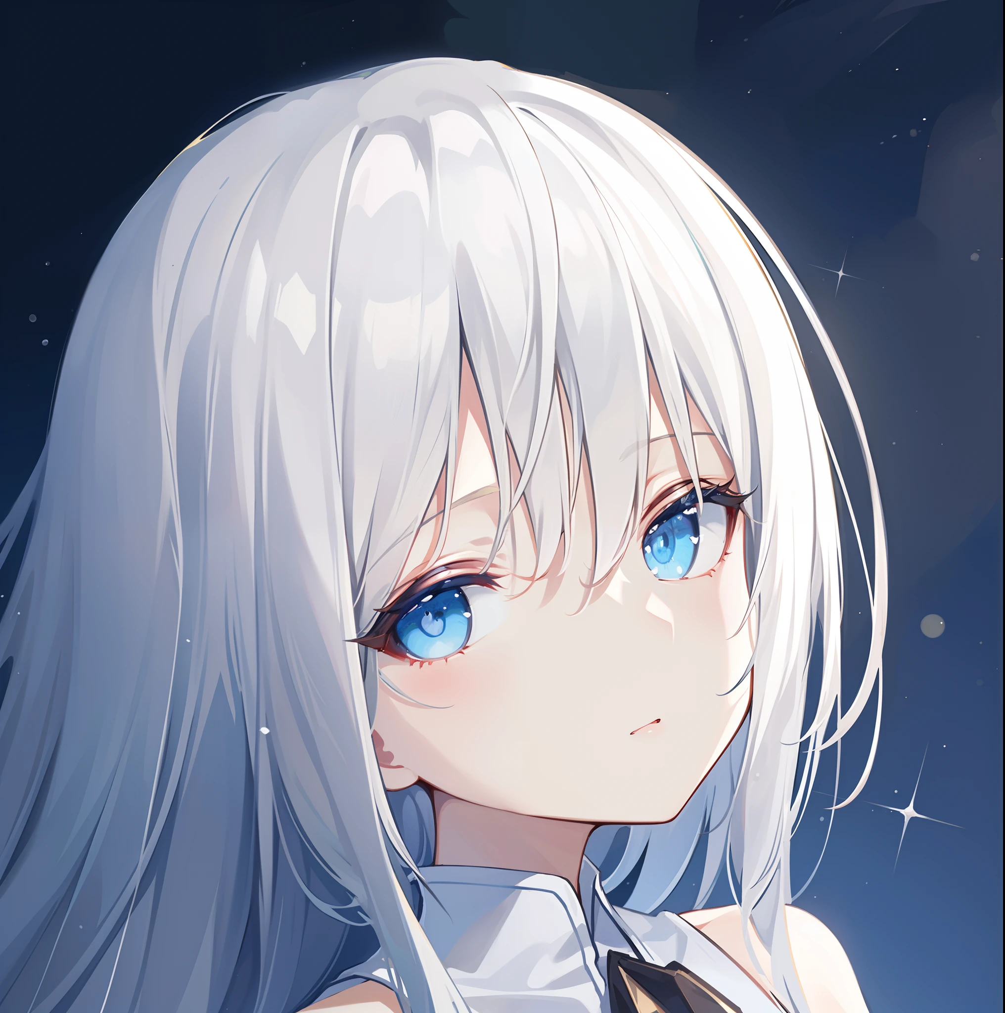 hiquality, tmasterpiece (one girls). Angel. snow-white hair. white clothing. Cyan eyes. calm face. Against the background of the sky