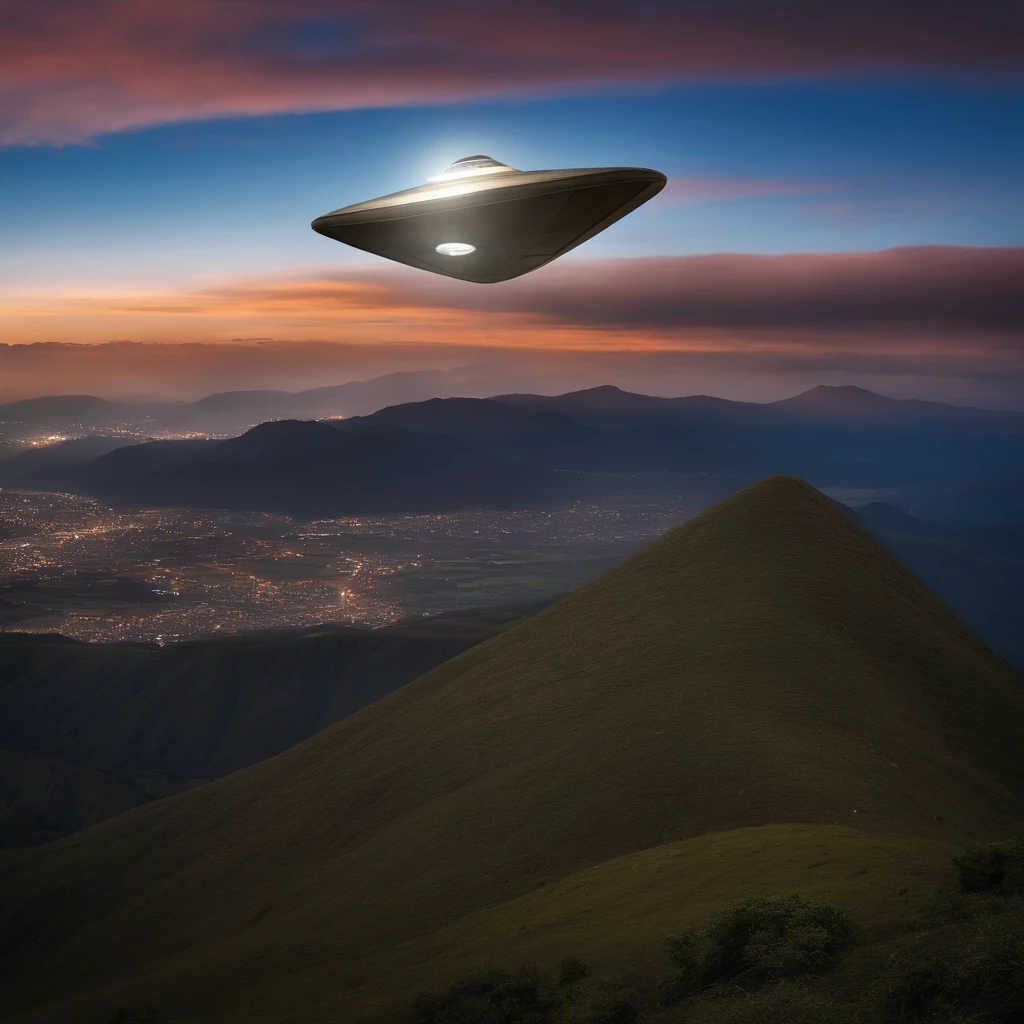 Realistic triangular UFO in Quito, realistic, 4k