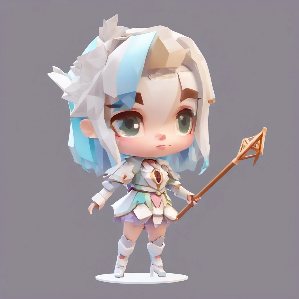 a girl, artificial empathy, Equipped with wooden wand, ultra detailed, high definition, highest quality, Perfect alignment, Clear outline, Game Character Design, fullbody, standing posture, chibi anime,