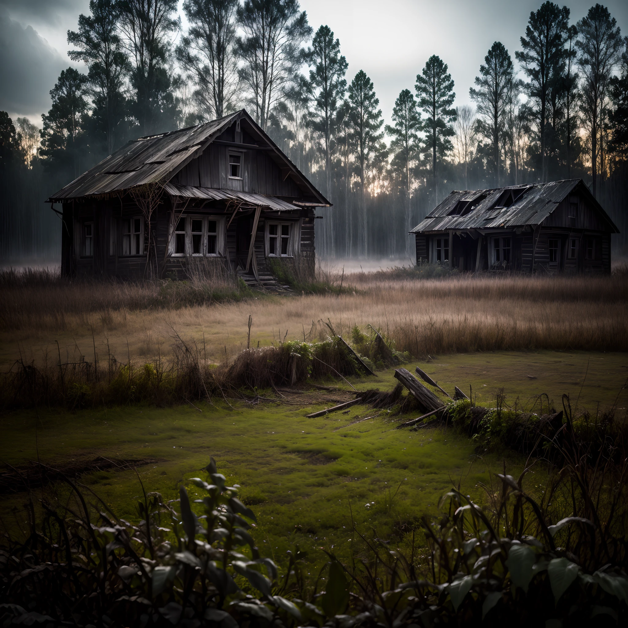 Old house, dark forest, depressive atmosphere