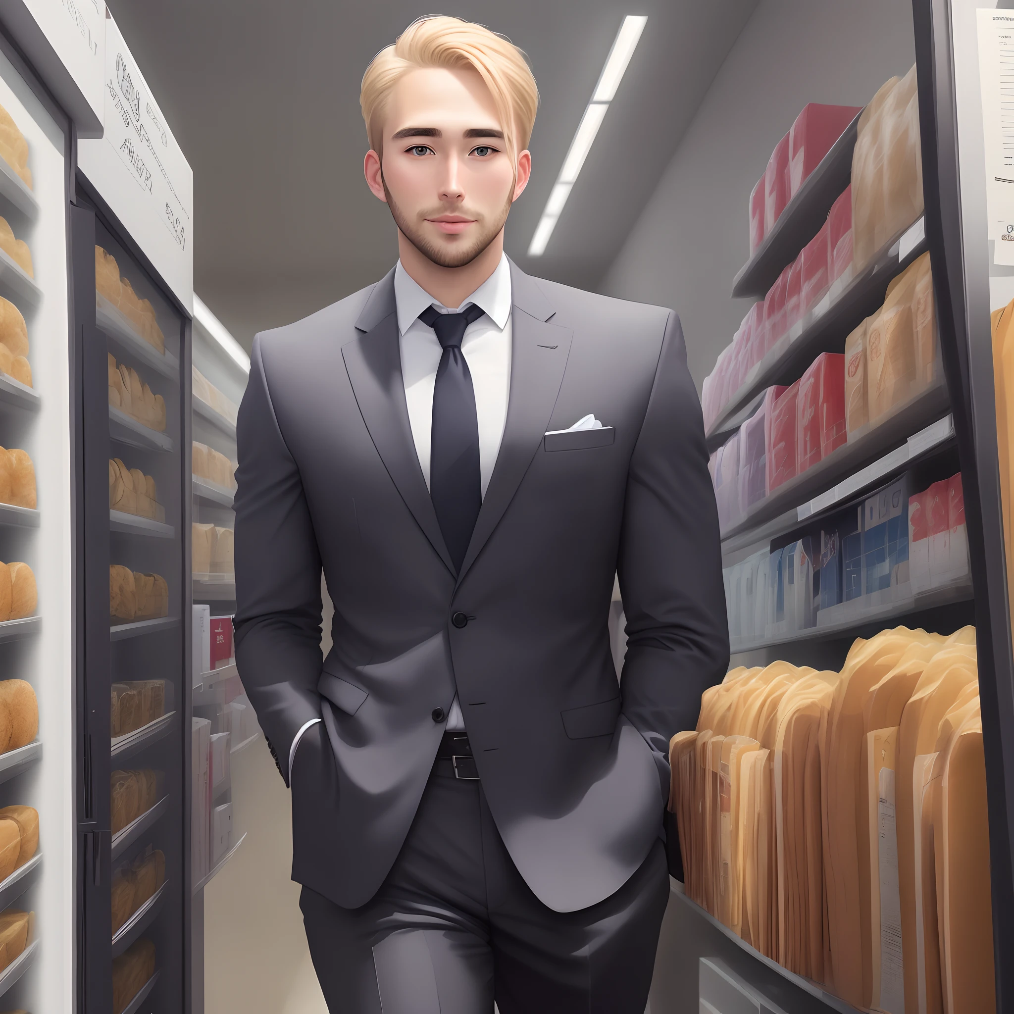 A 30-year-old man is a businessman with very handsome blonde hair.