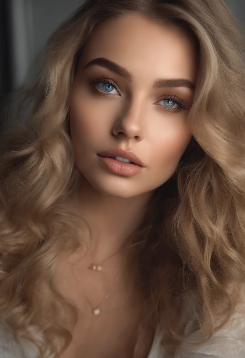 Arafed woman completely , fille sexy aux yeux bleus, ultra realist, Meticulously detailed, Portrait Sophie Mudd, cheveux blonds et grands yeux, selfie of a young woman, Yeux de chambre, Violet Myers, sans maquillage, maquillage naturel, looking straight at camera, Visage avec Artgram, Maquillage subtil, Great photo of the whole body kneeling on the bed, dans la chambre, Medium to large bust, au bort de la piscine