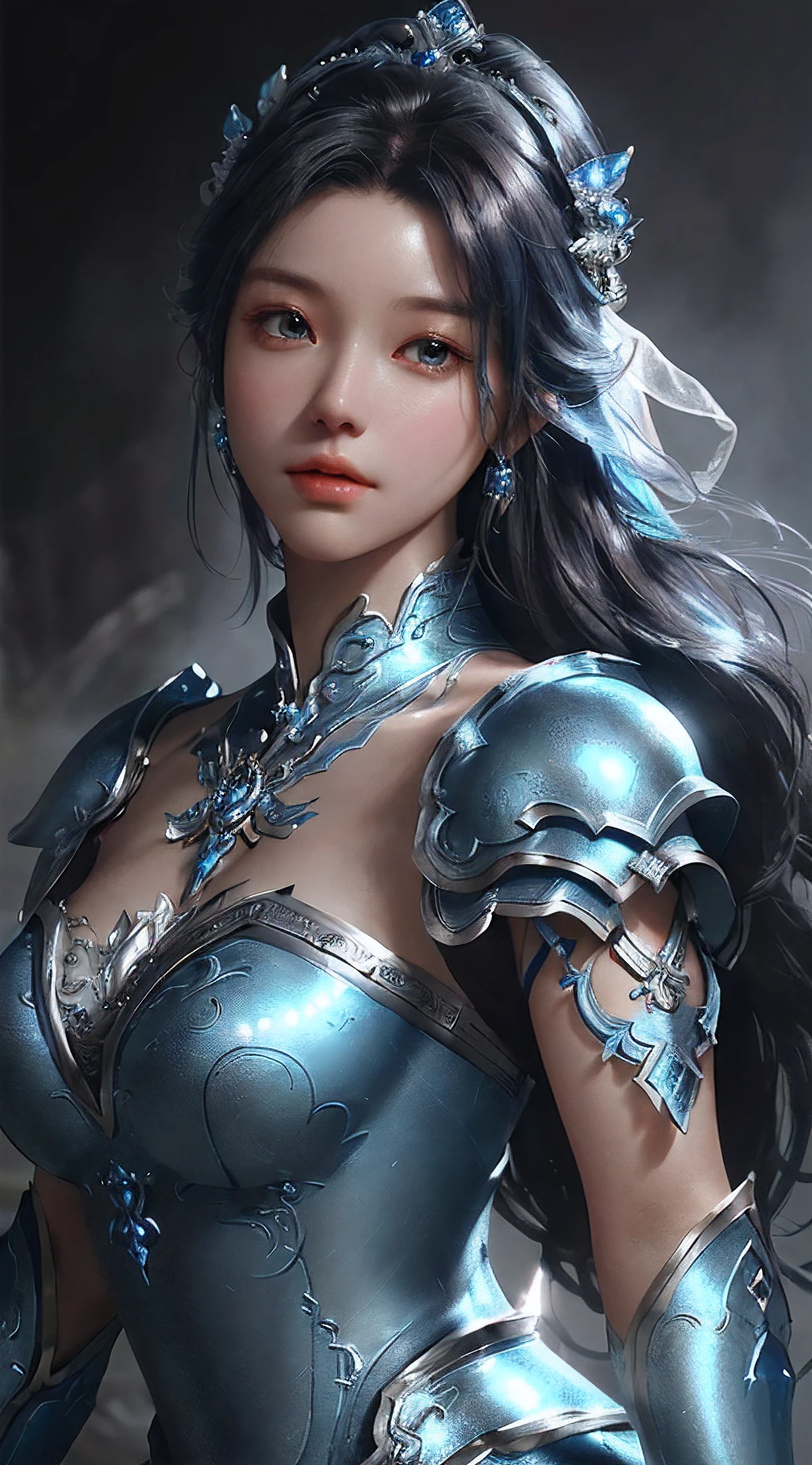 a close up of a woman in a silver and blue dress, chengwei pan on artstation, by Yang J, detailed fantasy art, stunning character art, fanart best artstation, epic exquisite character art, beautiful armor, extremely detailed artgerm, detailed digital anime art, artgerm on artstation pixiv, armor girl