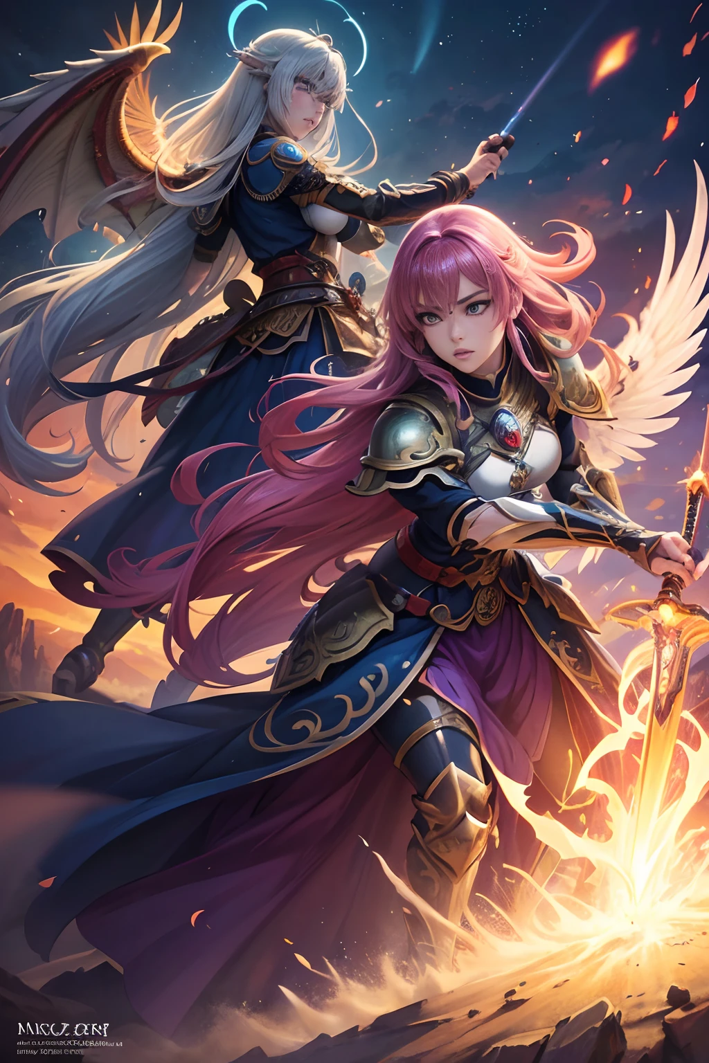 (best quality,4k,8k,highres,masterpiece:1.2),ultra-detailed,(realistic,photorealistic,photo-realistic:1.37),anime artwork,for honor and glory,beautiful detailed eyes,beautiful detailed lips,extremely detailed eyes and face,longeyelashes,colorful costume, intricate armor, powerful stance, epic battlefield, sakura blossoms, radiant golden sunlight, dramatic shadows, intense battle aura, dynamic poses, flowing hair, vibrant colors, intense emotions, intricate background, majestic mountains, fierce warriors, soaring dragons, majestic castles, mythical creatures, heavenly light beams, epic sword clashes, heroic expressions, anime-style character designs, heroic music, divine intervention, breathtaking landscapes