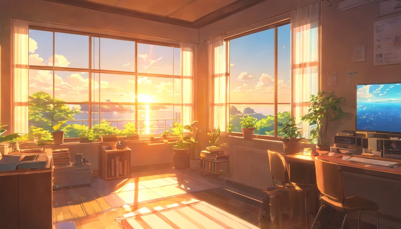 Lighted room. morning, sunshine through window