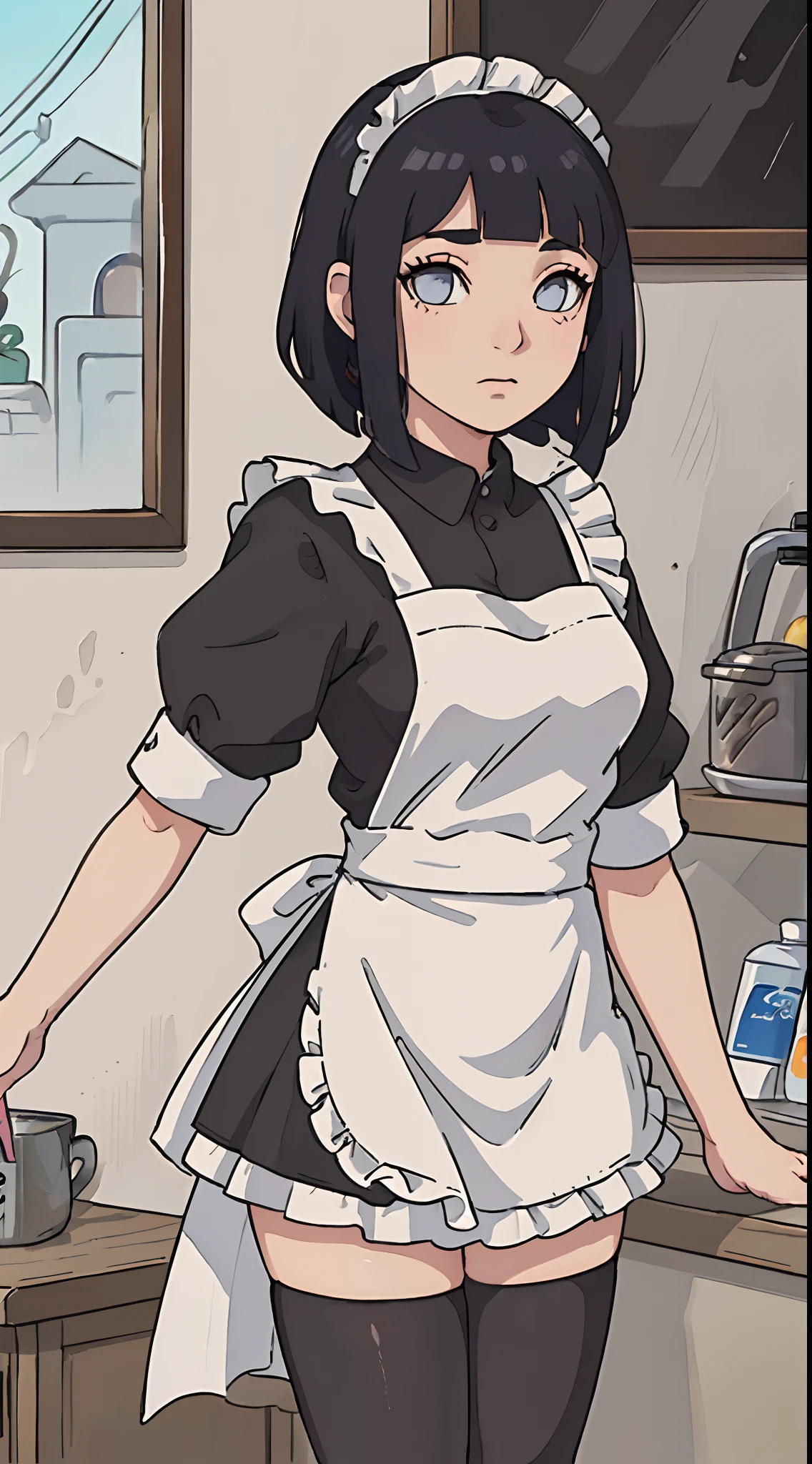 masterpiece, best quality, 1girl, upperbody, jirou, maid , That she is blushing and that the dress has a short skirt